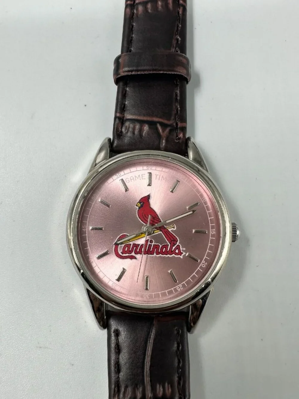 Game Time St. Louis Cardinals Watch Women Silver Tone Pink Dial New Battery